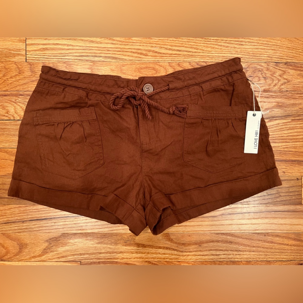 Brown linen shorts. 3 inch inseam. With rope tie detail